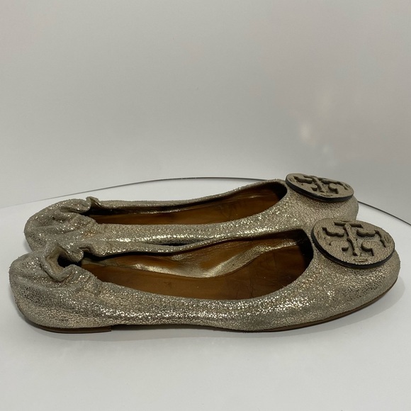 Tory Burch Women’s Gold Shimmery Suede RevaScrunch Ballet Flats Sz 8.5 - Picture 4 of 6